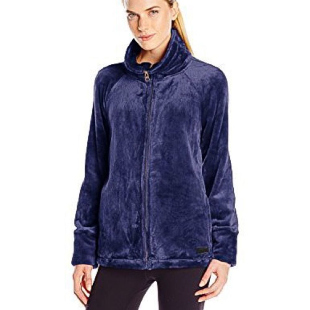 Calvin Klein Women's Navy Blue Velour Fleece Teddy Jacket Coat Size Medium M